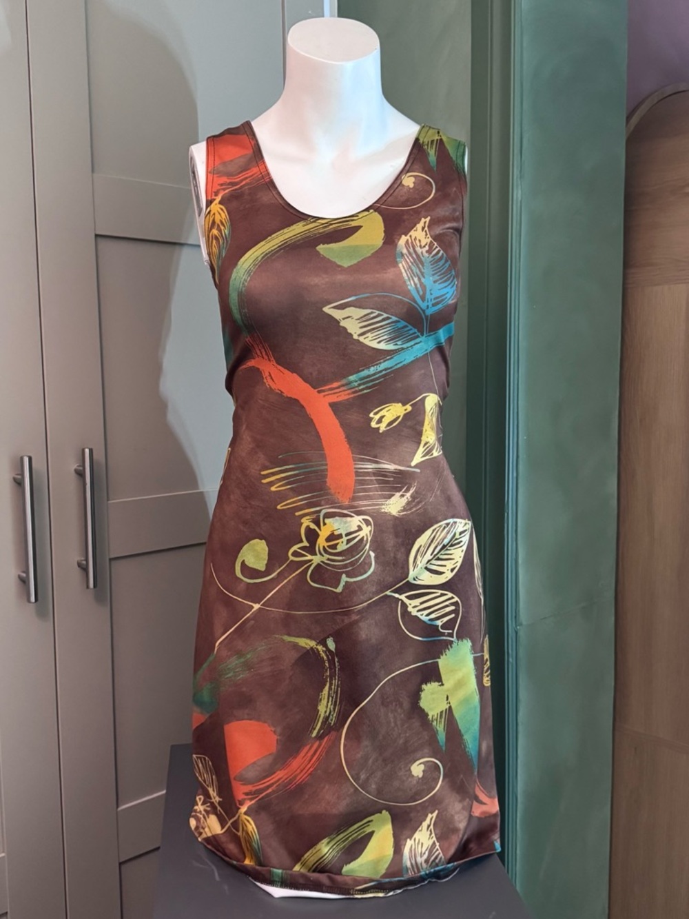Sleeveless Brown Floral Print Tank Dress